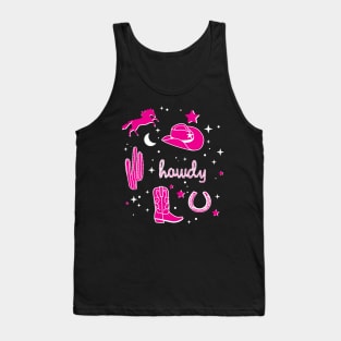 Cowboy Hat and Boot Pattern Hot Pink Cowgirl Aesthetic Tank Top